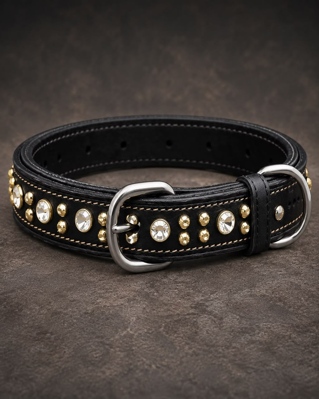Premium Rhinestone Studded Leather Dog Collar