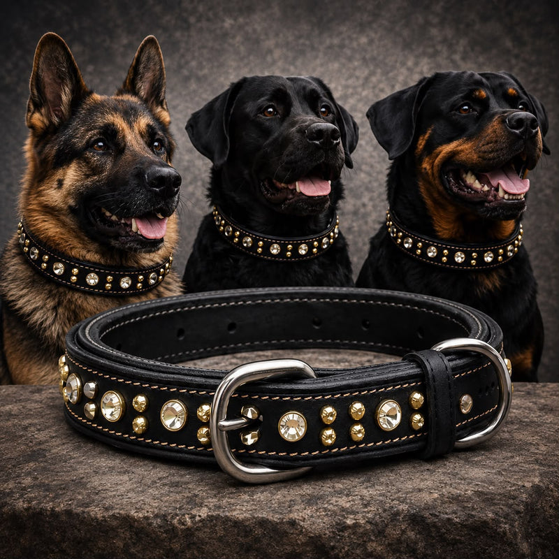Premium Rhinestone Studded Leather Dog Collar