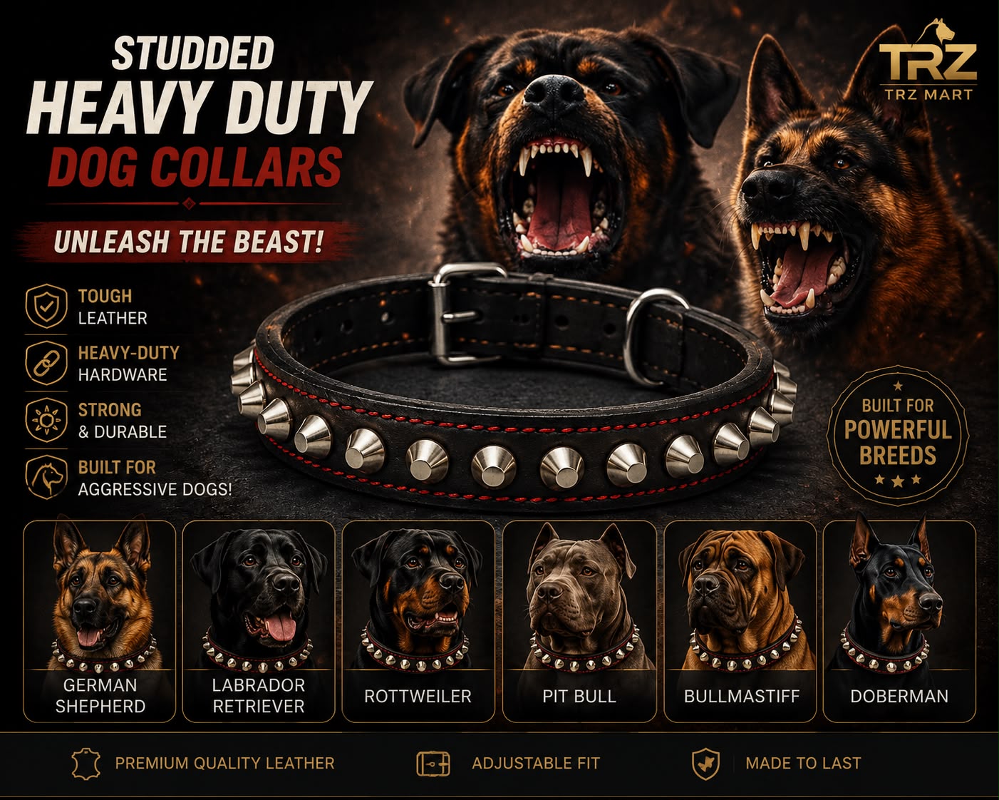 Premium Studded Leather Dog Collar