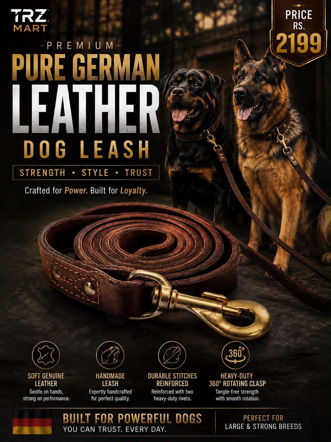 Premium German Leather Dog Leash